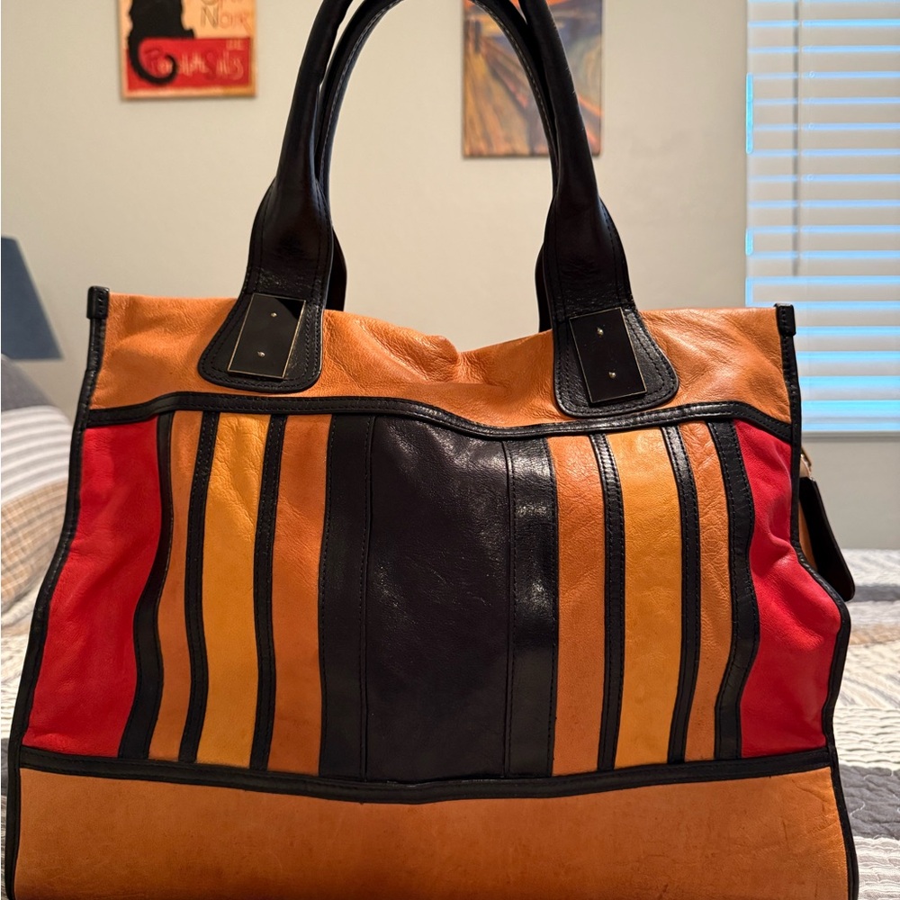 3.1 Phillip Lim Red, Yellow, Tan and Black Color Blocked Tote